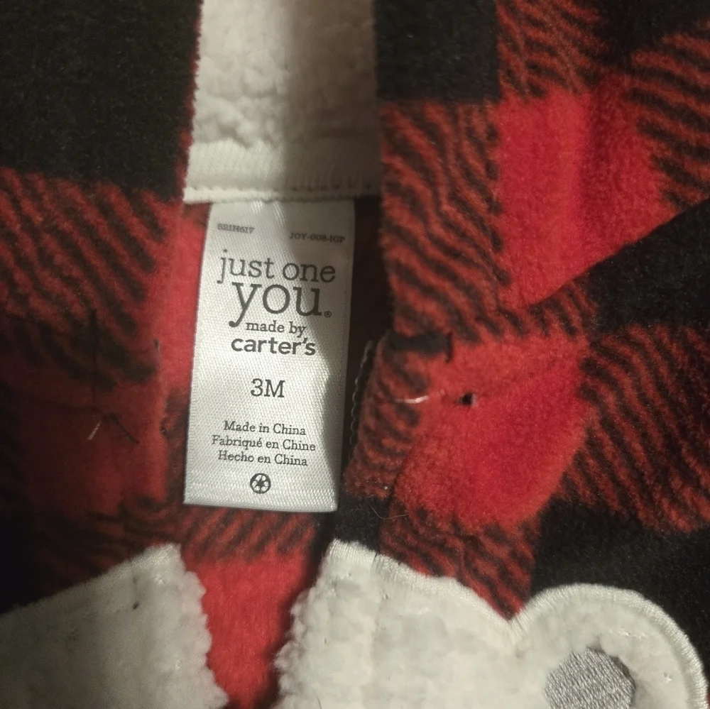 Infant Red Plaid Bear Hoodie, Size 3 Months
